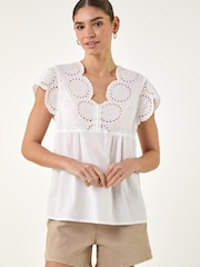 Roman White Broidery Buttoned Top - Image 1 of 5