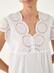 Roman White Broidery Buttoned Top - Image 4 of 5