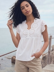 Roman White Broidery Buttoned Top - Image 5 of 5