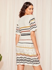 Friends Like These White Multi V Neck Crochet Mini Dress - Image 4 of 4