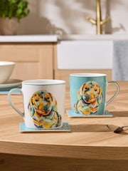 Set of 2 Teal Blue Sausage Dog Mugs - Image 1 of 3