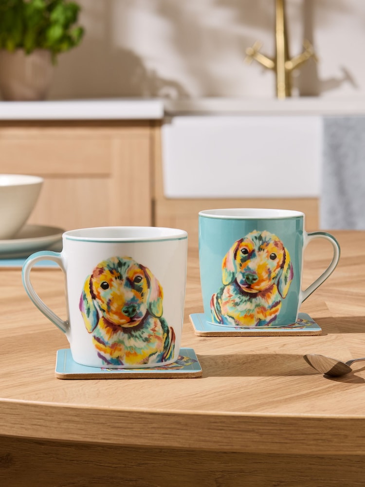 Set of 2 Teal Blue Sausage Dog Mugs - Image 1 of 3