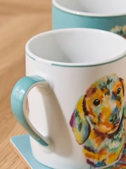 Set of 2 Teal Blue Sausage Dog Mugs - Image 2 of 3