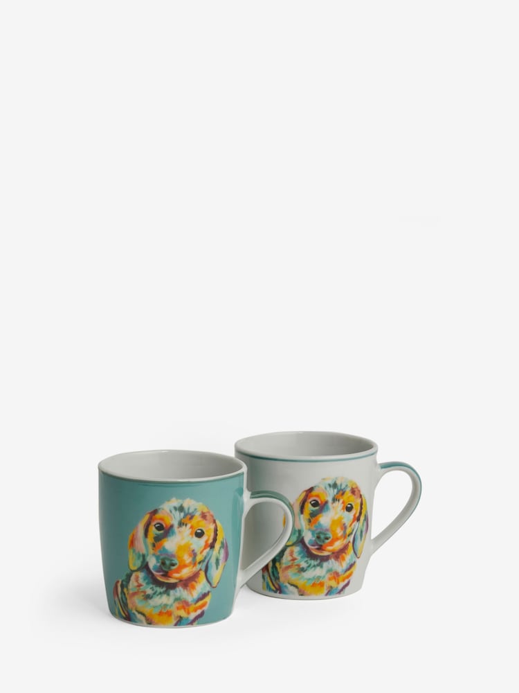 Set of 2 Teal Blue Sausage Dog Mugs - Image 3 of 3