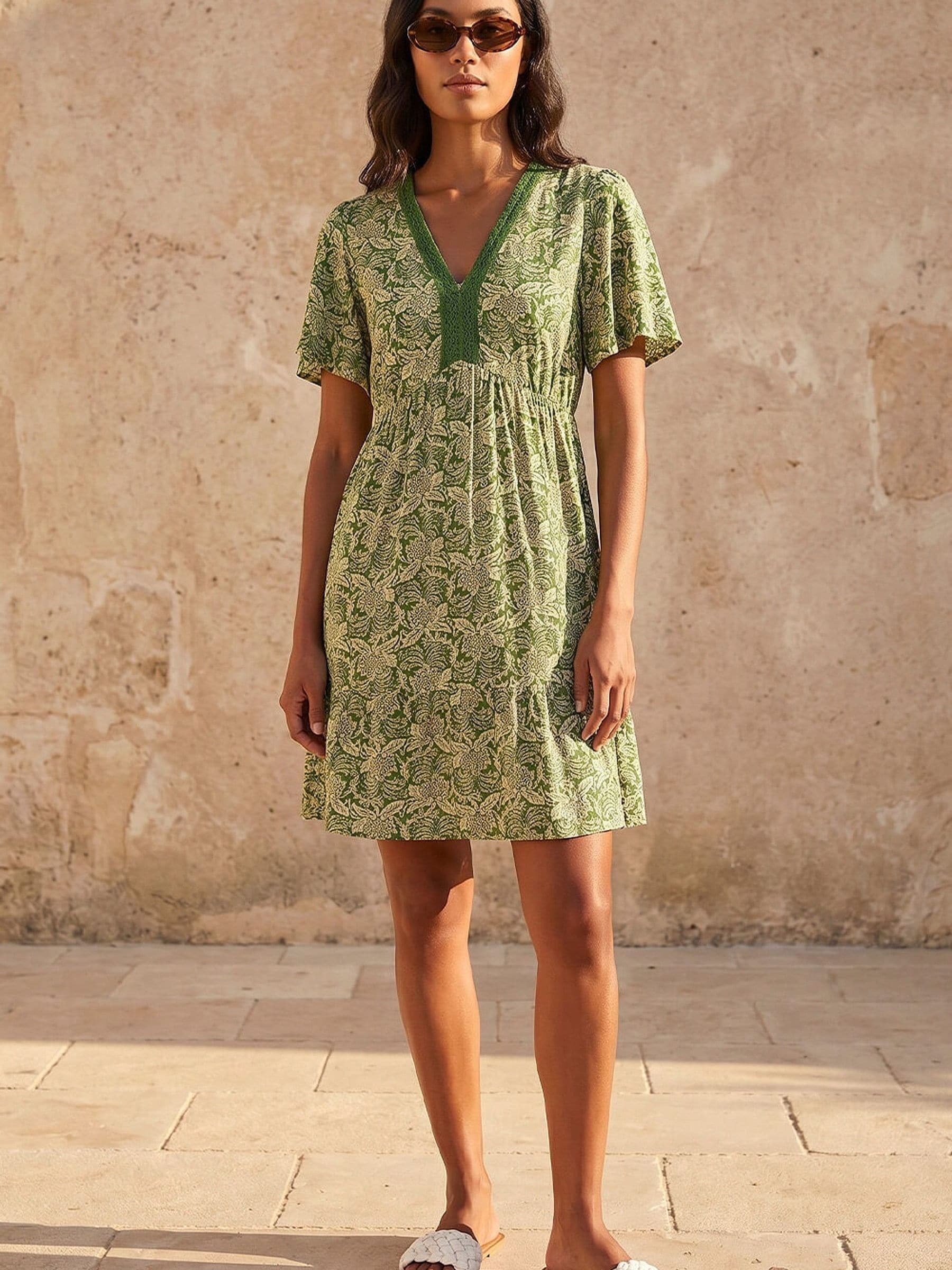 Buy Roman Green Abstract Lace Trim Dress from Next Romania