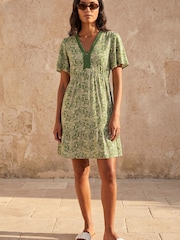 Roman Green Abstract Lace Trim Dress - Image 1 of 4