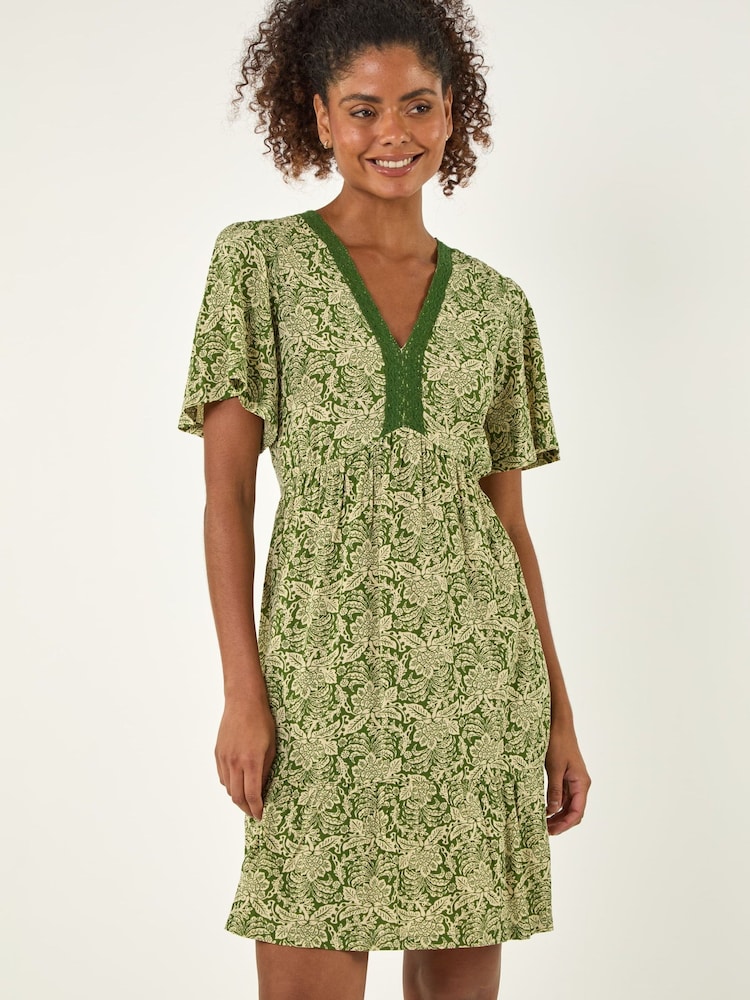 Roman Green Abstract Lace Trim Dress - Image 2 of 4