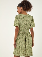 Roman Green Abstract Lace Trim Dress - Image 3 of 4