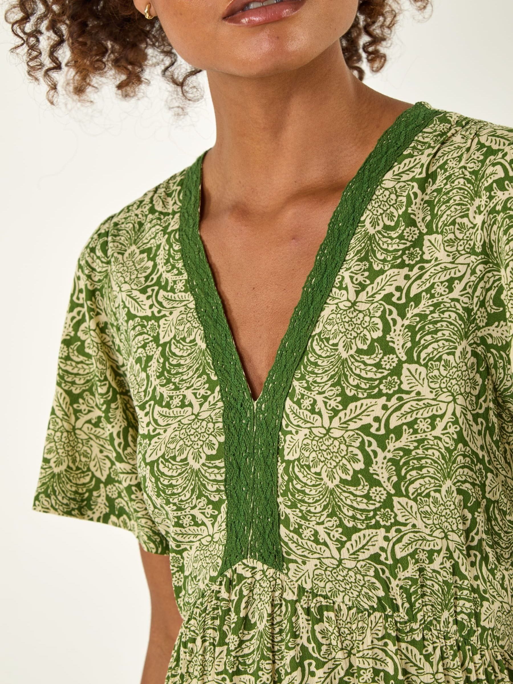 Buy Roman Green Abstract Lace Trim Dress from Next Romania