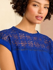 Love & Roses Blue Crochet Yoke Woven T-Shirt - Image 4 of 4