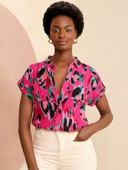 Love & Roses Pink Roll Sleeve Utility Shirt - Image 1 of 4