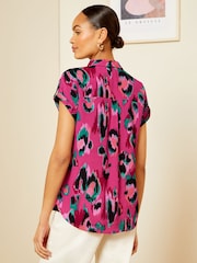 Love & Roses Pink Roll Sleeve Utility Shirt - Image 2 of 4