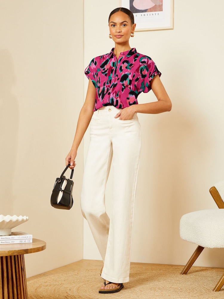 Love & Roses Pink Roll Sleeve Utility Shirt - Image 4 of 4
