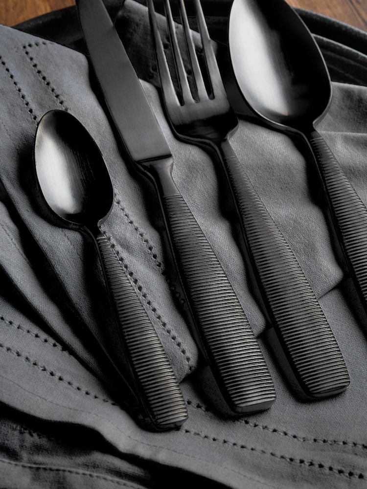 16 Piece Black Stamford Cutlery Set - Image 1 of 3