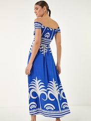 Roman Blue Leaf Bardot Dress - Image 3 of 4