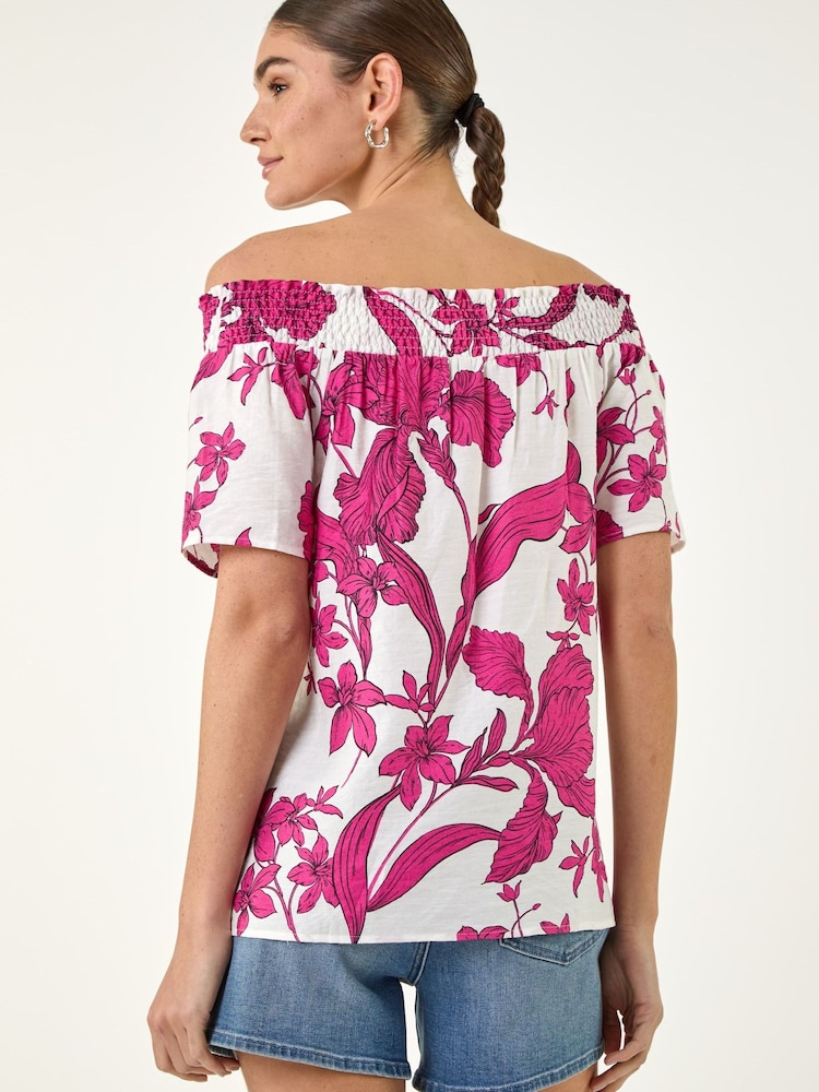 Roman Pink Floral Print Bardot Top - Image 2 of 4