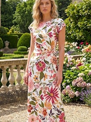 Roman White Floral Print Wrap Twist Midi Dress - Image 2 of 4