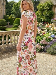 Roman White Floral Print Wrap Twist Midi Dress - Image 3 of 4