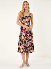 Roman Black Floral Print Panelled Midi Dress - Image 2 of 5