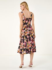 Roman Black Floral Print Panelled Midi Dress - Image 3 of 5