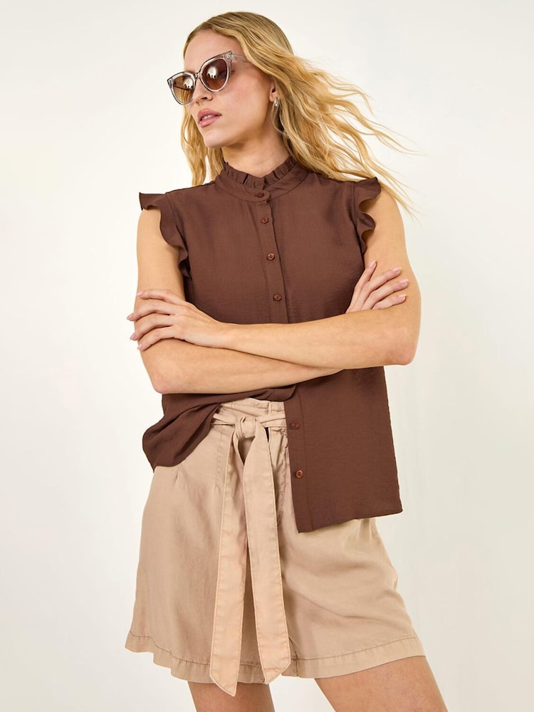 Roman Brown Frill Sleeve Blouse - Image 1 of 4 Roman Brown Frill Sleeve Blouse - Image 1 of 4