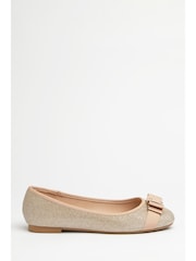 Lipsy Gold Wide Fit Flat Bow Ballet Pumps - Image 4 of 4
