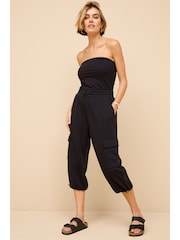 Black Slinky Capri 3/4 Length Crop Cargo Trousers - Image 1 of 7