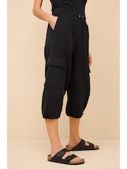Black Slinky Capri 3/4 Length Crop Cargo Trousers - Image 3 of 7