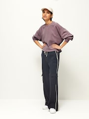 Purple Raw Hem Detail Washed Crew Neck 100% Cotton Sweatshirt - Image 2 of 7