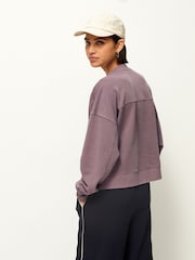 Purple Raw Hem Detail Washed Crew Neck 100% Cotton Sweatshirt - Image 3 of 7