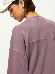Purple Raw Hem Detail Washed Crew Neck 100% Cotton Sweatshirt - Image 4 of 7