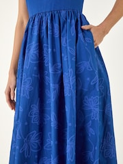 Roman Blue Floral Print Pocket Midi Dress - Image 4 of 4