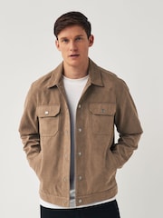 Stone Faux Suede Collared Trucker Jacket - Image 1 of 10