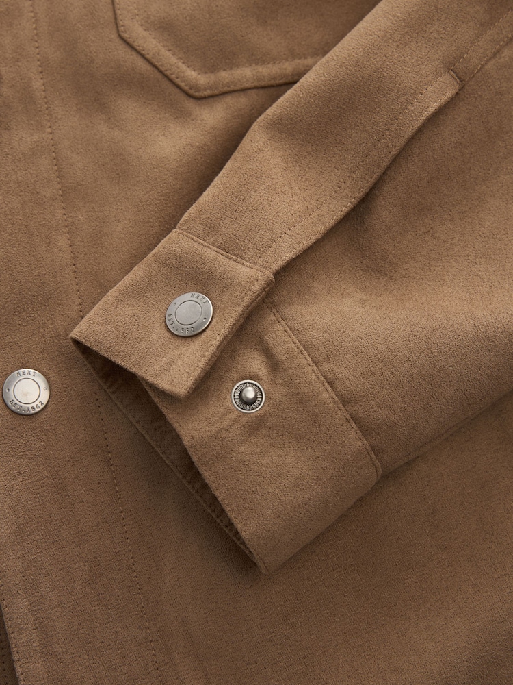 Stone Faux Suede Collared Trucker Jacket - Image 10 of 10