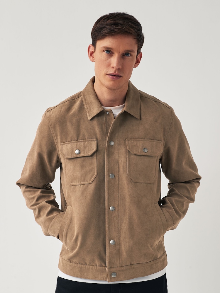 Stone Faux Suede Collared Trucker Jacket - Image 2 of 10