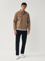 Stone Faux Suede Collared Trucker Jacket - Image 4 of 10