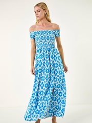 Roman Blue Aztec Bardot Dress - Image 4 of 5