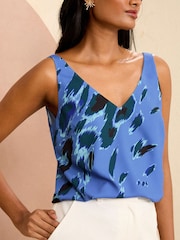 Love & Roses Blue Animal V Neck V Back Woven Vest - Image 3 of 4