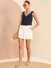 Love & Roses Navy Blue V Neck Scallop Detail Tie Shoulder Vest - Image 4 of 4