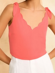 Love & Roses Red V Neck Scallop Detail Tie Shoulder Vest - Image 2 of 4