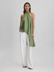 Reiss Green Elsie Asymmetric Draped Blouse - Image 1 of 6