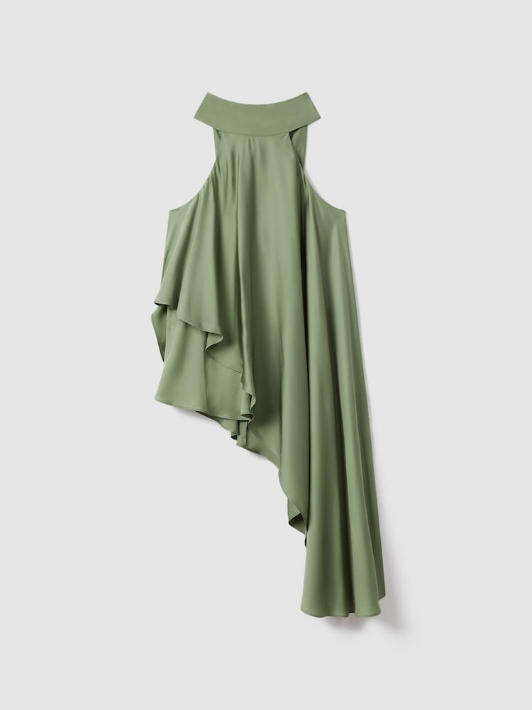 Reiss Green Elsie Asymmetric Draped Blouse - Image 2 of 6