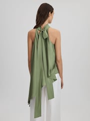 Reiss Green Elsie Asymmetric Draped Blouse - Image 4 of 6