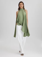 Reiss Green Elsie Asymmetric Draped Blouse - Image 5 of 6