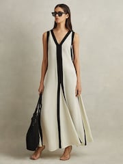 Reiss Black/Cream Rae Colourblock Maxi Dress - Image 1 of 6
