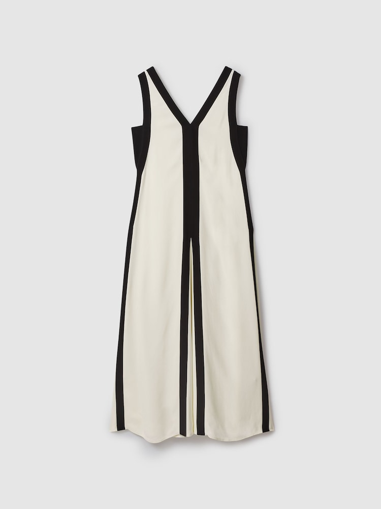 Reiss Black/Cream Rae Colourblock Maxi Dress - Image 2 of 6