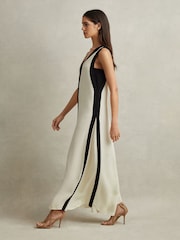 Reiss Black/Cream Rae Colourblock Maxi Dress - Image 4 of 6