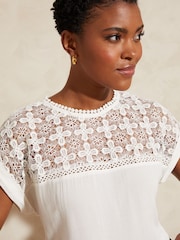 Love & Roses Ivory White Crochet Yoke Woven T-Shirt - Image 2 of 4