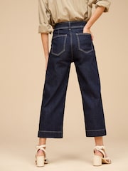Rinse-Waschung, Blau - Kurz geschnittene Jeans mit weitem Bein und Verschluss mit zwei Knöpfen - Bild 3 von 6