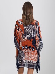 Reiss Navy/Red Emmi Printed Drawstring Waist Kaftan - Image 6 of 7